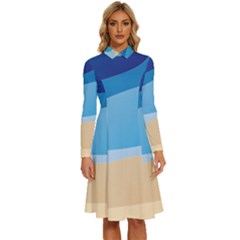 Illustrations Waves Line Rainbow Long Sleeve Shirt Collar A-line Dress