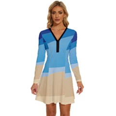 Illustrations Waves Line Rainbow Long Sleeve Deep V Mini Dress 