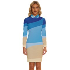 Illustrations Waves Line Rainbow Long Sleeve Shirt Collar Bodycon Dress