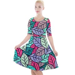 Pattern Leaves Background Nature Quarter Sleeve A-line Dress by Proyonanggan