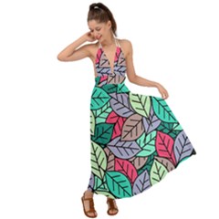 Pattern Leaves Background Nature Backless Maxi Beach Dress by Proyonanggan