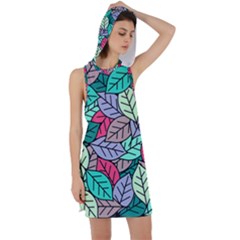 Pattern Leaves Background Nature Racer Back Hoodie Dress by Proyonanggan