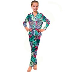 Pattern Leaves Background Nature Kids  Satin Long Sleeve Pajamas Set by Proyonanggan