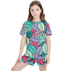 Pattern Leaves Background Nature Kids  T-shirt And Sports Shorts Set by Proyonanggan