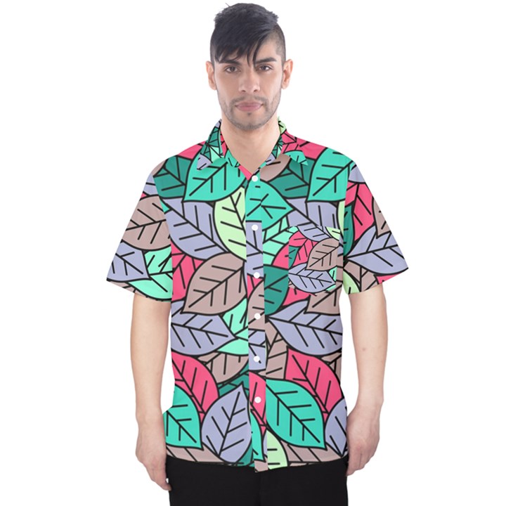 Pattern Leaves Background Nature Men s Hawaii Shirt