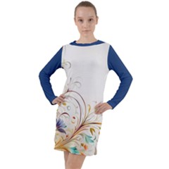 Flower Blau Long Sleeve Hoodie Dress