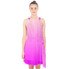 Gradient Pink - Pastel Yellow Pink Rosa Halter Collar Waist Tie Chiffon Dress by 2607694c