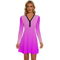 Gradient Pink - Pastel Yellow Pink Rosa Long Sleeve Deep V Mini Dress  by 2607694c