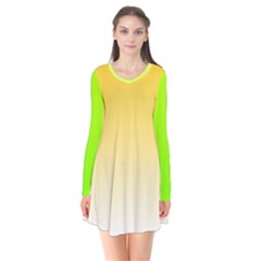 Gradient  Green, Yellow Long Sleeve V-neck Flare Dress by 2607694c