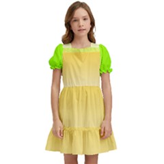 Gradient  Green, Yellow Kids  Puff Sleeved Dress by 2607694c