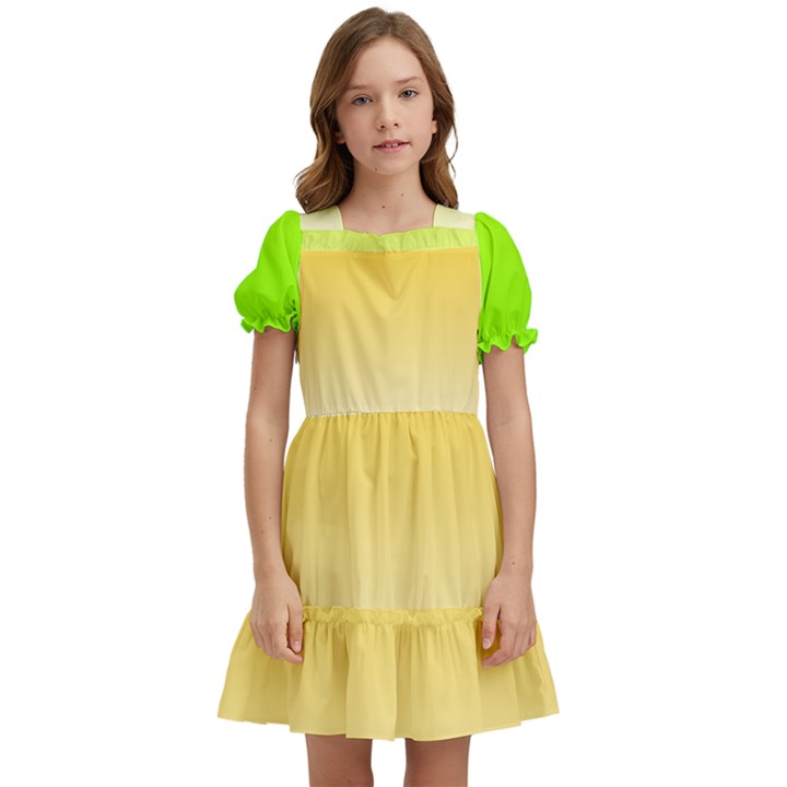 Gradient  green, yellow Kids  Puff Sleeved Dress