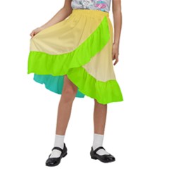 Gradient  Green, Yellow Kids  Ruffle Flared Wrap Midi Skirt by 2607694c