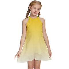 Gradient  Green, Yellow Kids  Halter Collar Waist Tie Chiffon Dress by 2607694c