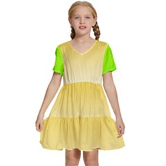 Gradient  Green, Yellow Kids  Short Sleeve Tiered Mini Dress by 2607694c