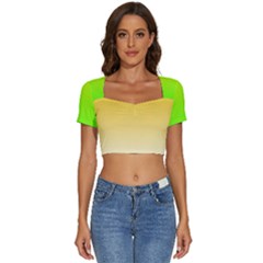 Gradient  Green, Yellow Short Sleeve Square Neckline Crop Top  by 2607694c