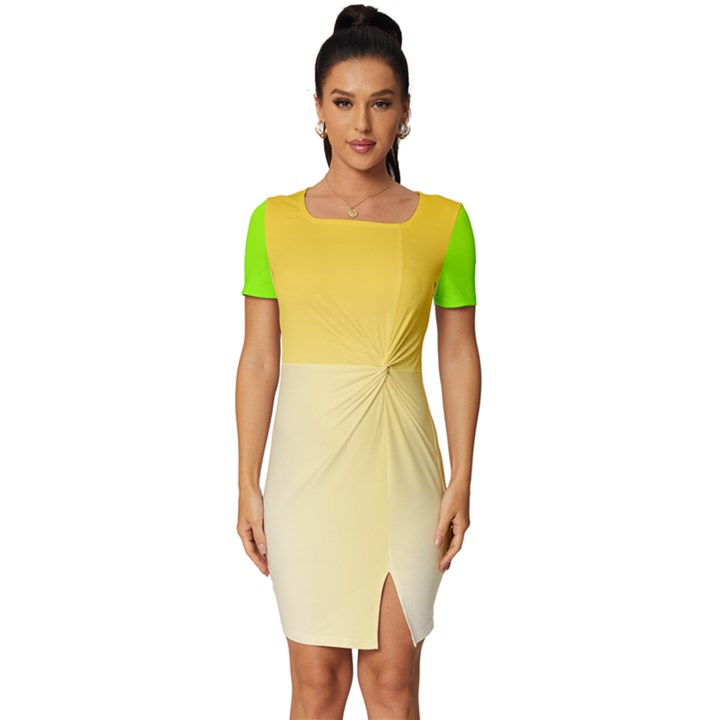 Gradient  green, yellow Fitted Knot Split End Bodycon Dress