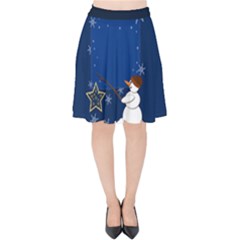 Snowman Velvet High Waist Skirt