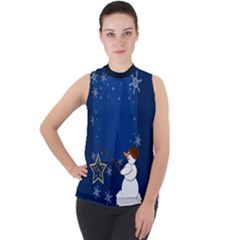 Snowman Mock Neck Chiffon Sleeveless Top