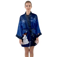 Snowman Long Sleeve Satin Kimono