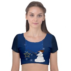 Snowman Velvet Short Sleeve Crop Top  by 2607694c