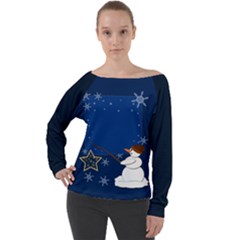 Snowman Off Shoulder Long Sleeve Velour Top