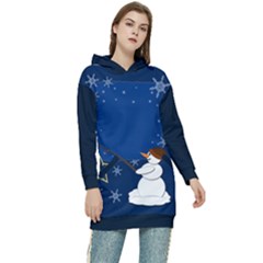 Snowman Women s Long Oversized Pullover Hoodie