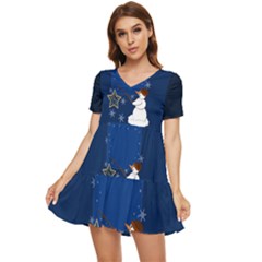 Snowman Tiered Short Sleeve Babydoll Dress