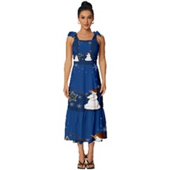 Snowman Tie-strap Tiered Midi Chiffon Dress