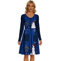 Snowman Long Sleeve Dress With Pocket