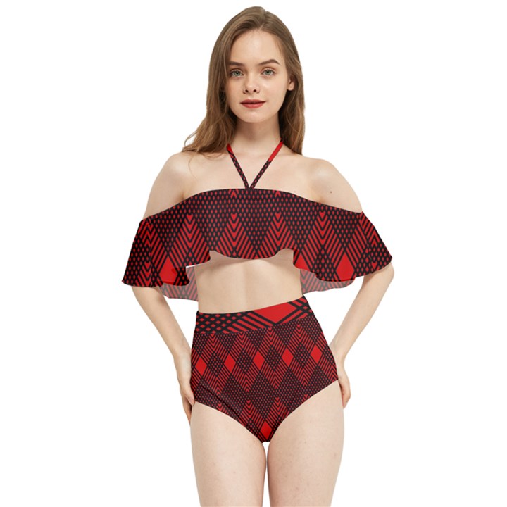 muster rot schwarz Halter Flowy Bikini Set 