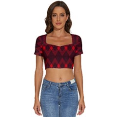 Muster Rot Schwarz Short Sleeve Square Neckline Crop Top  by 2607694c