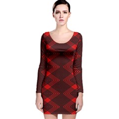 Pattern Black Red Long Sleeve Velvet Bodycon Dress