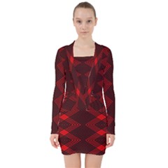 Pattern Black Red V-neck Bodycon Long Sleeve Dress by 2607694c