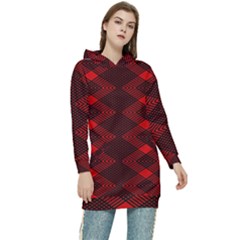 Pattern Black Red Women s Long Oversized Pullover Hoodie