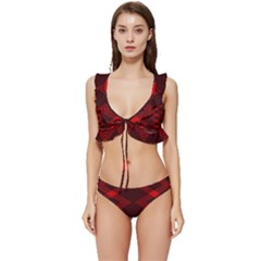 Pattern Black Red Low Cut Ruffle Edge Bikini Set by 2607694c