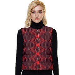 Pattern Black Red Women s Button Up Puffer Vest