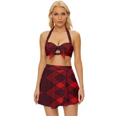 Pattern Black Red Vintage Style Bikini Top And Skirt Set  by 2607694c