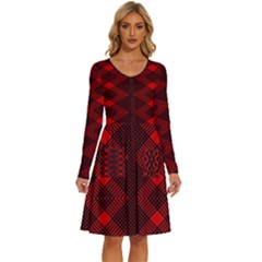 Pattern Black Red Long Sleeve Dress With Pocket by 2607694c