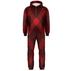 Pattern Red Black, Hooded Jumpsuit (men)