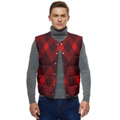 Pattern Red Black, Men s Button Up Puffer Vest	