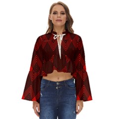 Pattern Red Black, Boho Long Bell Sleeve Top