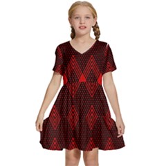 Pattern Red Black, Kids  Short Sleeve Tiered Mini Dress by 2607694c