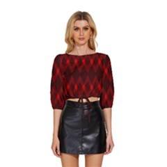 Pattern Red Black, Mid Sleeve Drawstring Hem Top by 2607694c