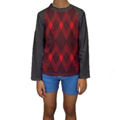 Pattern, Red, Black,  Kids  Long Sleeve Swimwear by 2607694c