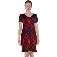 Pattern, Red, Black,  Short Sleeve Nightdress by 2607694c