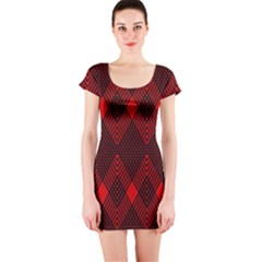 Pattern, Red, Black,  Short Sleeve Bodycon Dress by 2607694c