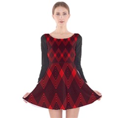 Pattern, Red, Black,  Long Sleeve Velvet Skater Dress