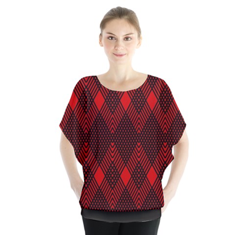 Pattern, Red, Black,  Batwing Chiffon Blouse by 2607694c