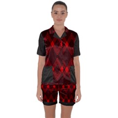 Pattern, Red, Black,  Satin Short Sleeve Pajamas Set by 2607694c