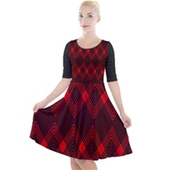 Pattern, Red, Black,  Quarter Sleeve A-line Dress With Pockets by 2607694c